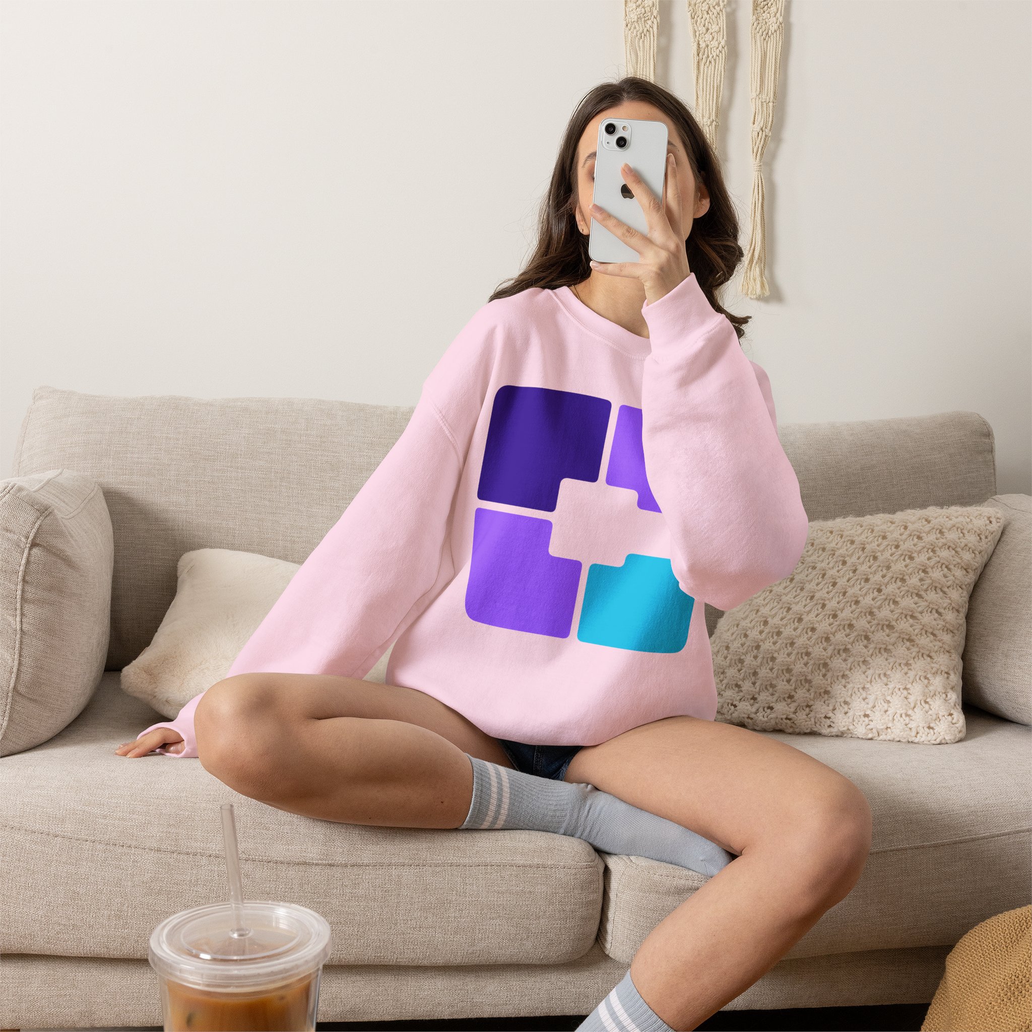 Color Block Geometric Crewneck Sweatshirt - Image 29