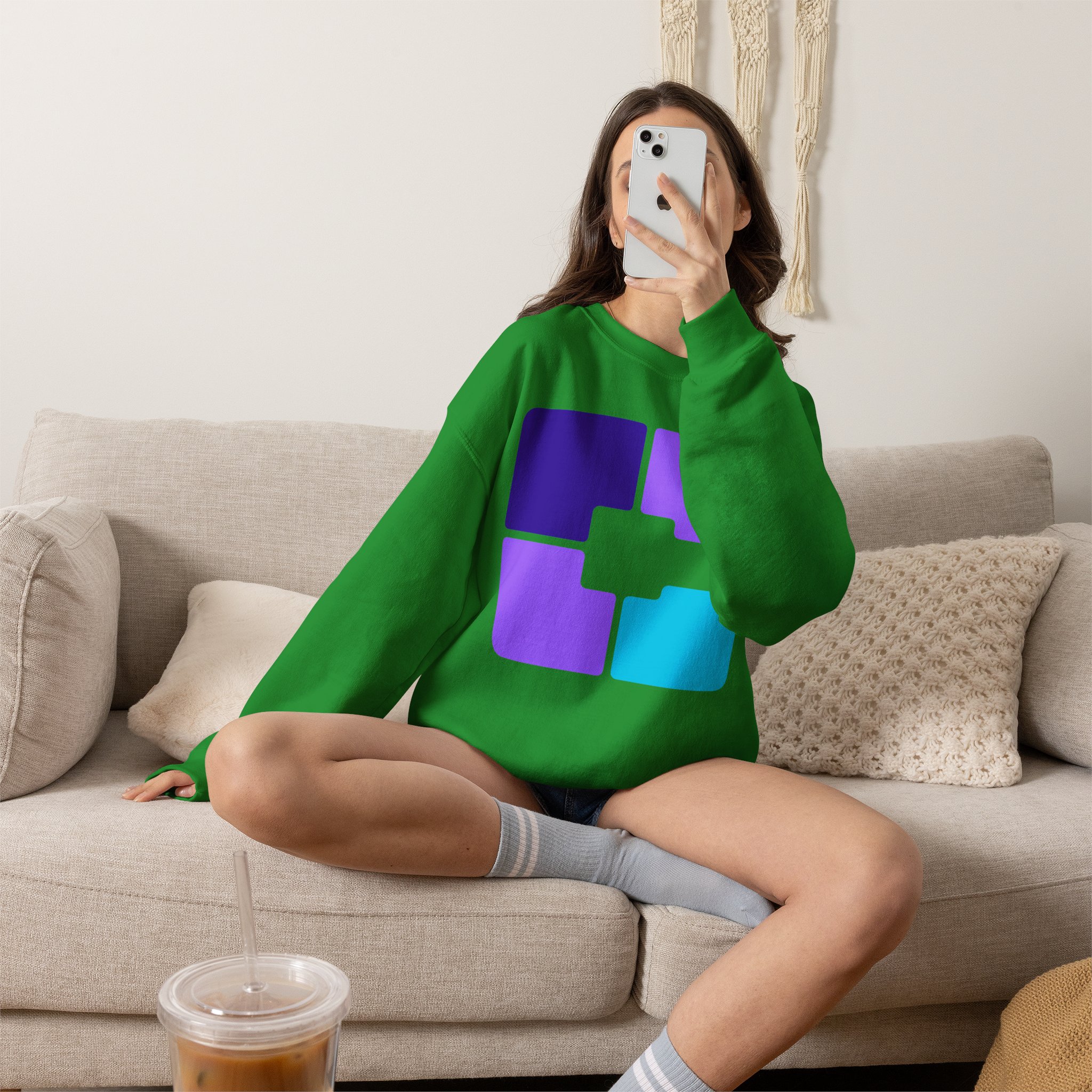 Color Block Geometric Crewneck Sweatshirt - Image 13